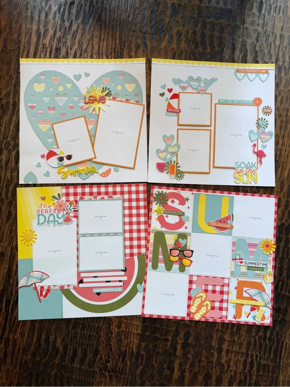 Handmade Halloween 12x12 Premade Scrapbook Page Photo Ready Embellished Set of 4